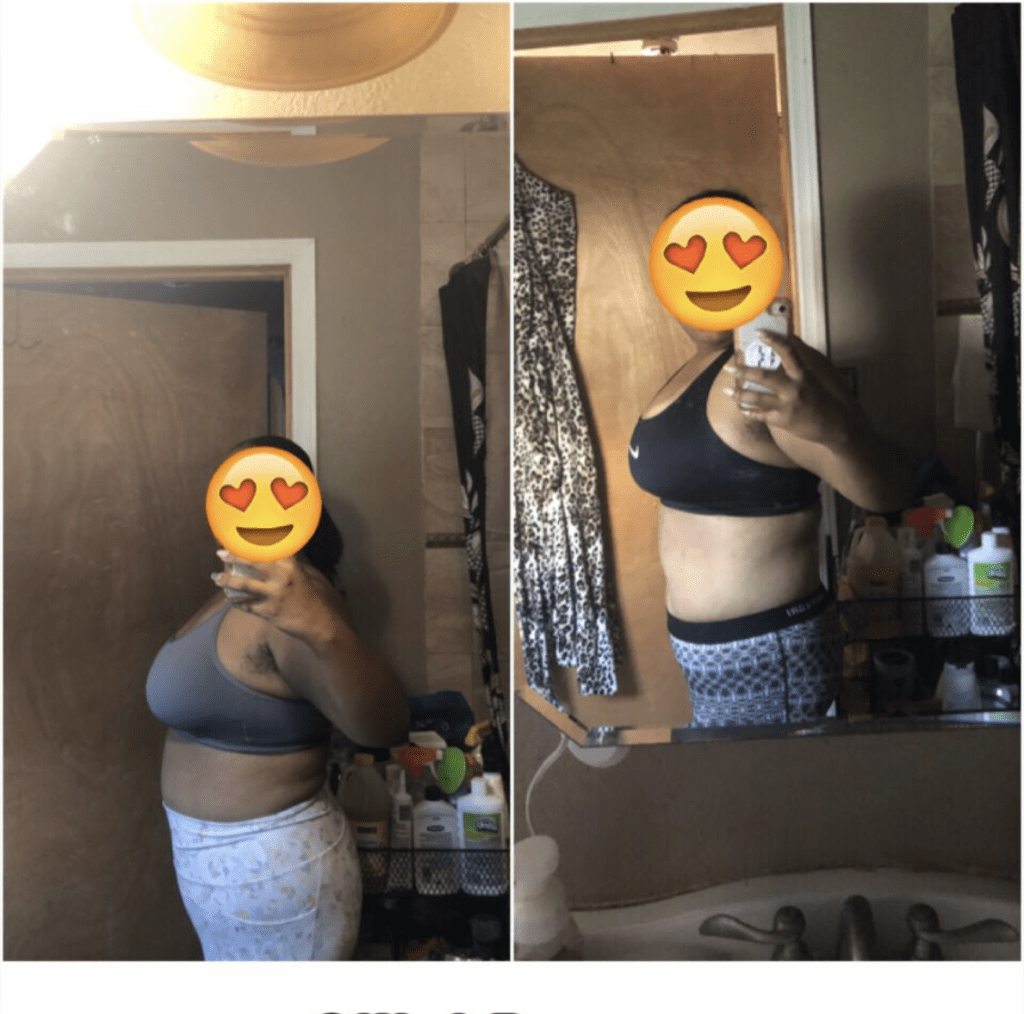 A before and after image of a person with weight loss.