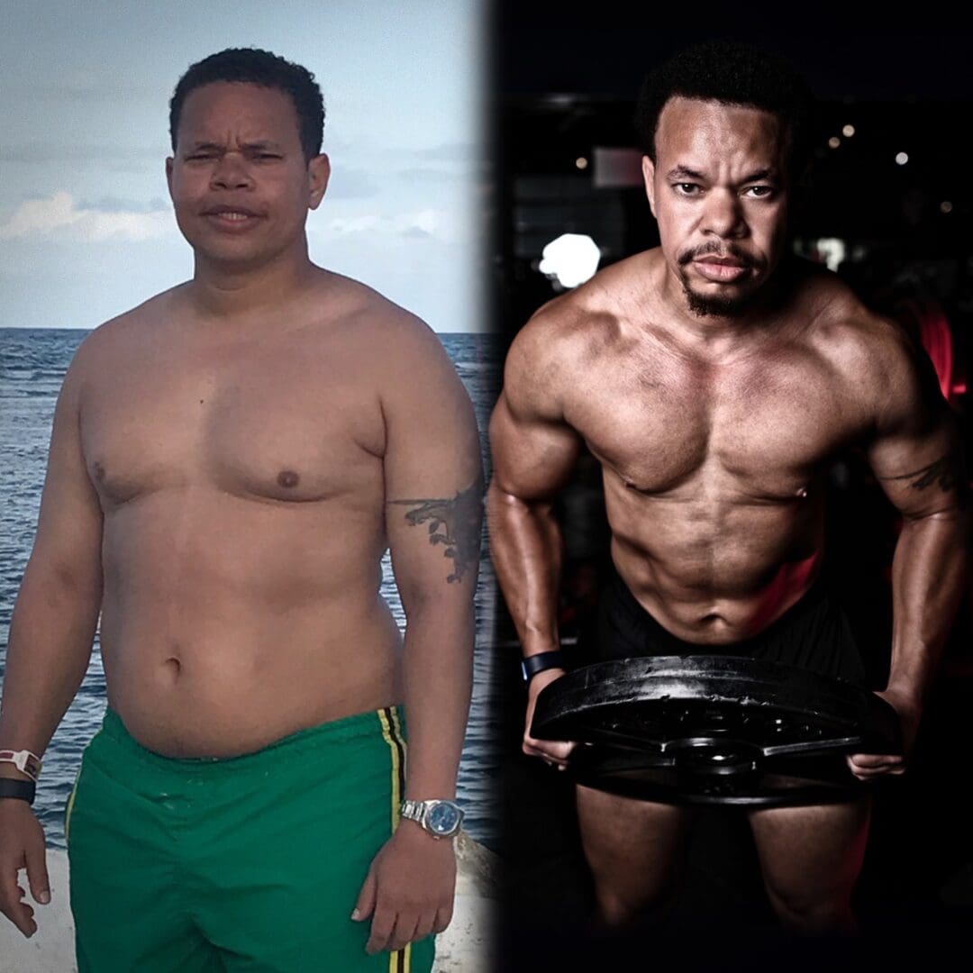 A transformation of a man getting bulked and fit